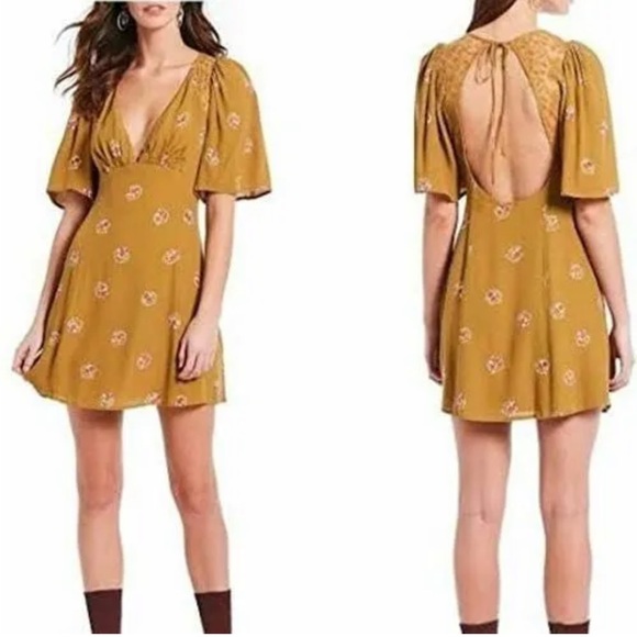 Free People Dresses & Skirts - Free People Mockingbird Embroidered Mesh Mini Dress Open Back Green Sz 1…